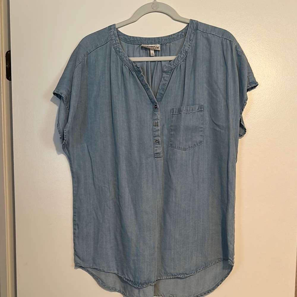 Blue Flutter Sleeve Tunic with Mandarin Collar